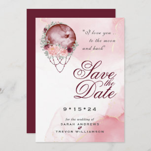 Boho Pink Maroon Moon Mandala Save the Date Invitation