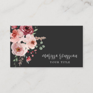 Boho Pink Merlot Floral Black Business Card