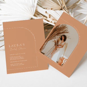 Boho Pink Minimalist Arch Photo Bridal Shower Invitation