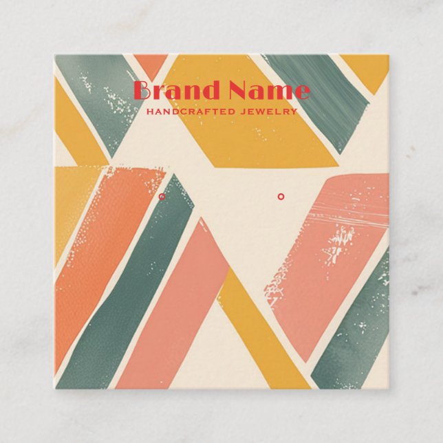 Boho Pink Mix Minimalist Art Earring Display Square Business Card (Front)