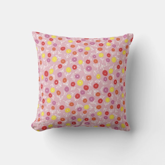 Boho Pink Modern Floral pattern Cushion (Front)