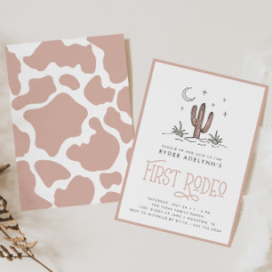 Boho Pink Modern Girls First Rodeo 1st Birthday Invitation