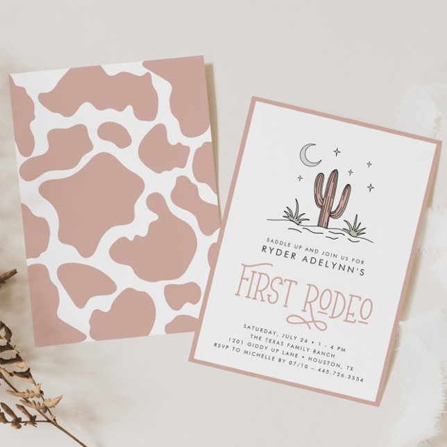 Boho Pink Modern Girls First Rodeo 1st Birthday Invitation (Creator Uploaded)