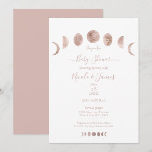Boho Pink Moon Phases Modern Minimal Baby Shower  Invitation