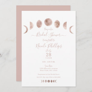 Boho Pink Moon Phases Modern Minimal Bridal Shower Invitation