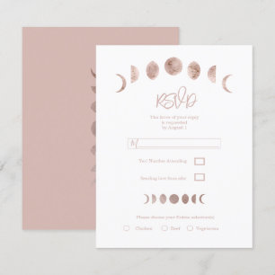 Boho Pink Moon Phases Modern Minimal Wedding RSVP  Invitation