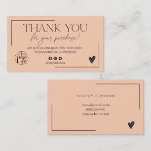 Boho pink navy blue script order thank you business card
