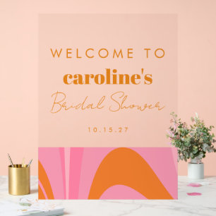 Boho Pink Orange Abstract Custom Bridal Shower  Acrylic Sign