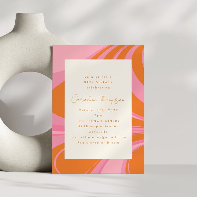 Boho Pink Orange Abstract Marble Baby Shower Invitation (Creator Uploaded)
