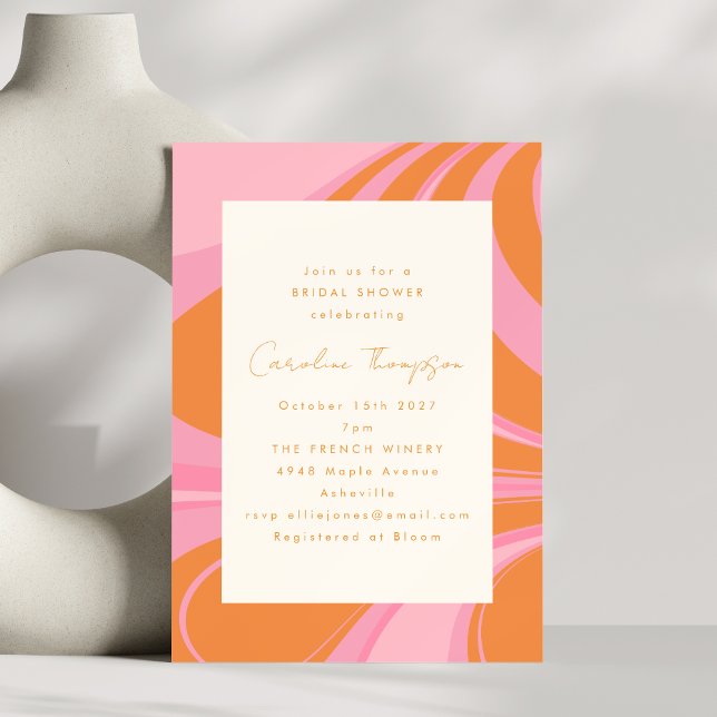 Boho Pink Orange Abstract Marble Bridal Shower Invitation (Creator Uploaded)