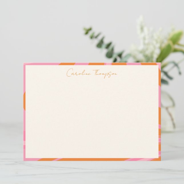 Boho Pink Orange Abstract Marble Personalised Name Thank You Card (Standing Front)