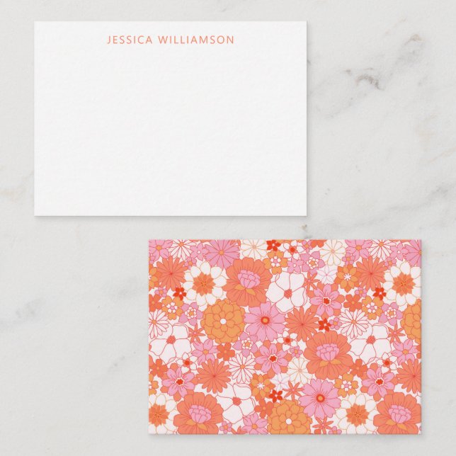 Boho Pink Orange Floral Custom Name Gift Enclosure Card (Front/Back)