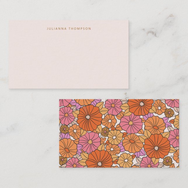 Boho Pink Orange Floral Custom Name Gift Enclosure Card (Front/Back)