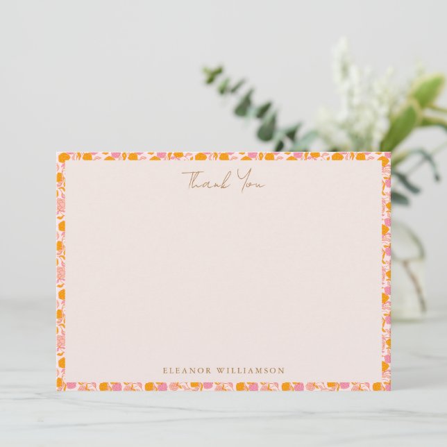 Boho Pink Orange Floral Cute Baby Shower Custom Thank You Card (Standing Front)