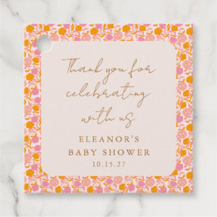 Boho Pink Orange Floral Cute Baby Shower Thank You Favour Tags