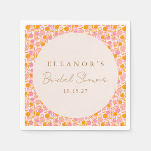 Boho Pink Orange Floral Cute Bridal Shower Custom Napkin