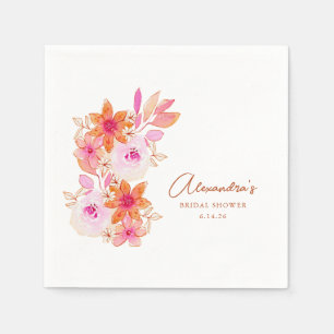 Boho Pink Orange Flowers Bridal Shower Custom Napkin