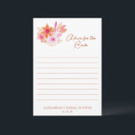Boho Pink Orange Flowers Shower For The Bride Advice Card<br><div class="desc">Boho Watercolor Pink Orange Flowers Bridal Shower Advice for the Bride Card</div>