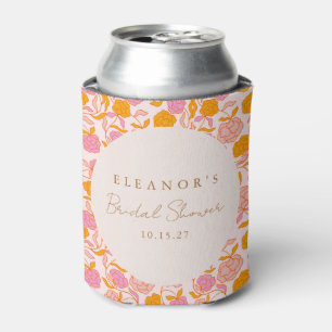 Boho Pink Orange Retro Floral Bridal Shower Favour Can Cooler