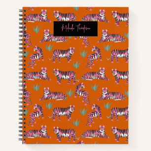 Boho Pink Orange Tiger Animal Pattern Notebook