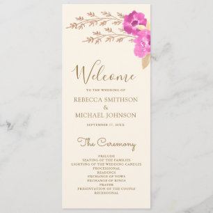 Boho Pink Orchid Floral Ivory Wedding Programme