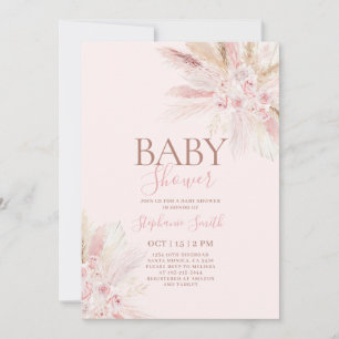 Boho Pink Pampas Baby Shower Girl Invitation