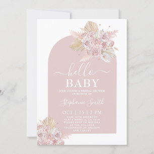 Boho pink Pampas Grass Baby Shower Girl Invitation