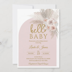 Boho Pink Pampas Grass Baby Shower Invitation