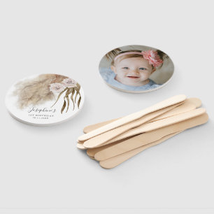 Boho Pink Pampas Grass Birthday Photo Hand Fan