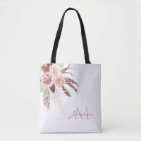 Boho Pink Pampas Grass Dried Flowers Monogram