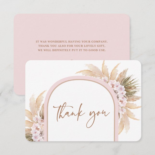 Boho Pink Pampas Grass thank you card (Front/Back)