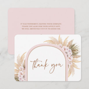 Boho Pink Pampas Grass thank you card