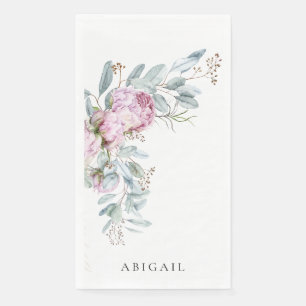 Boho Pink Peonies Personalised Bridal Shower Napkin