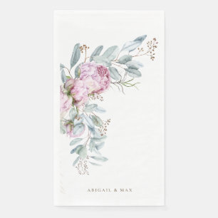 Boho Pink Peonies Personalised Wedding Napkin