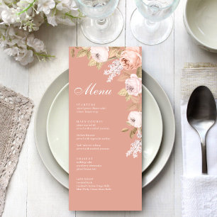Boho Pink Peonies Wedding Menu Card