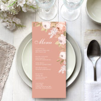Boho Pink Peonies Wedding Menu Card