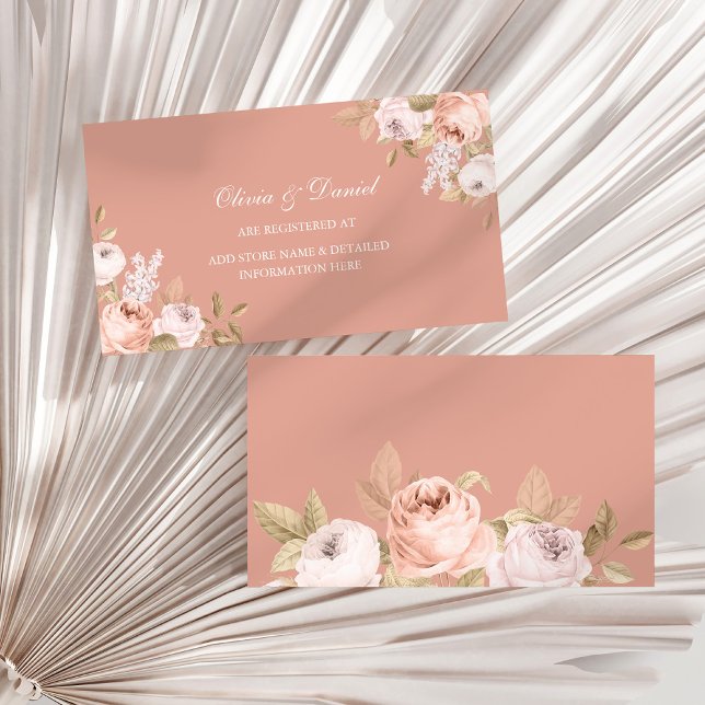 Boho Pink Peonies Wedding Registry Card (Boho Pink Peonies Wedding Registry Card on a sunny dry palm leaf.)