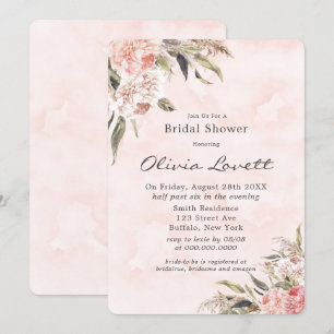 Boho Pink Peony Pampas Bridal Shower Invitations