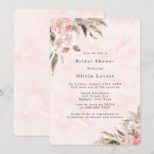 Boho Pink Peony Pampas Bridal Shower Invitations