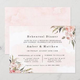 Boho Pink Peony Pampas Rehearsal Dinner Invitation