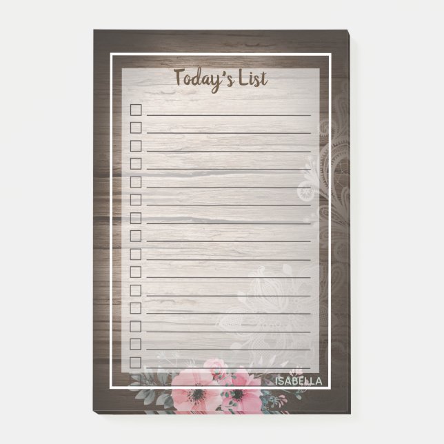 Boho Pink  Primrose Weathered Wood Today's List Post-it Notes (Front)