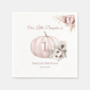 Boho Pink Pumpkin 1st Birthday Girl Napkin