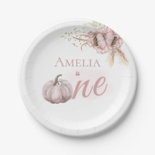 Boho Pink Pumpkin 1st Birthday Girl Paper Plate