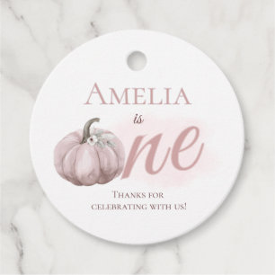 Boho Pink Pumpkin 1st Birthday Round Thank You Favour Tags