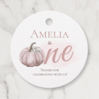 Boho Pink Pumpkin 1st Birthday Round Thank You Favour Tags