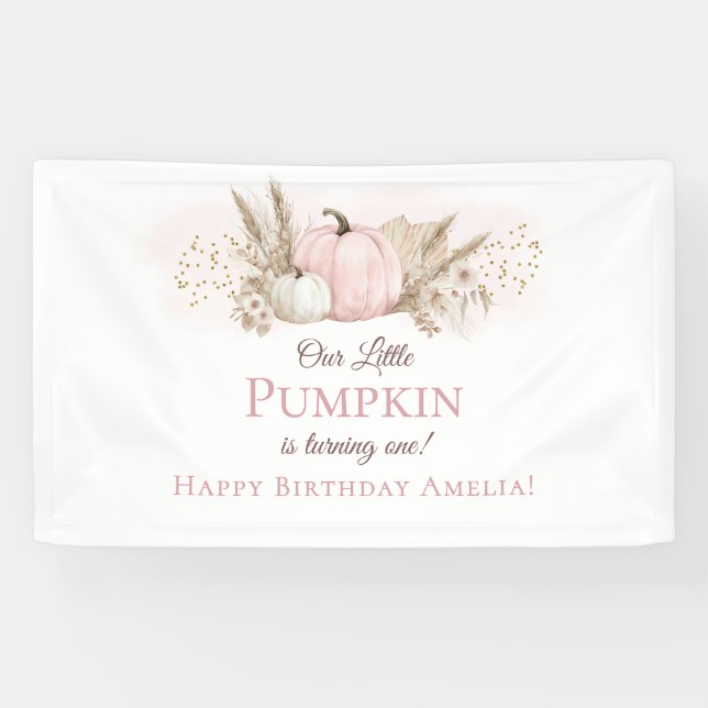 Boho Pink Pumpkin 1st Birthday Welcome Banner (Horizontal)