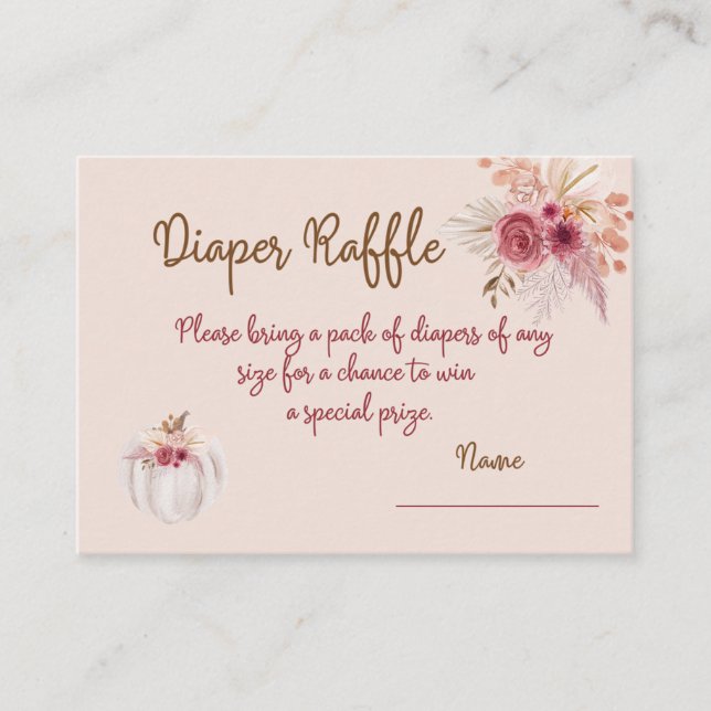 Boho Pink Pumpkin Autumn Diaper Raffle  Enclosure Card (Front)
