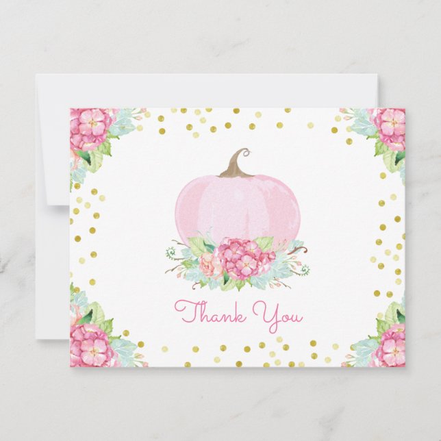 Boho Pink Pumpkin Baby Shower Thank You Card (Front)