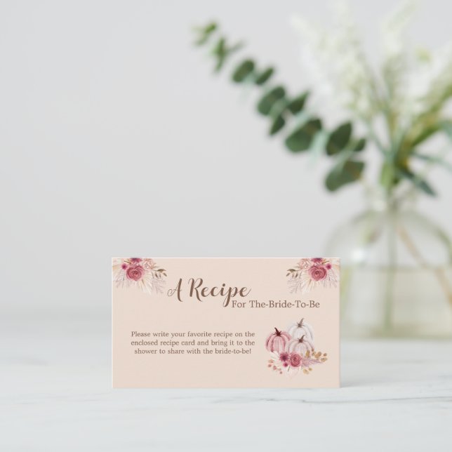Boho Pink Pumpkin Bridal Recipe Card Insert (Standing Front)