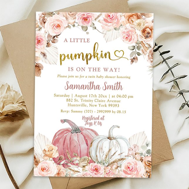 Boho Pink Pumpkin Fall Girl Baby Shower  Invitation (Creator Uploaded)